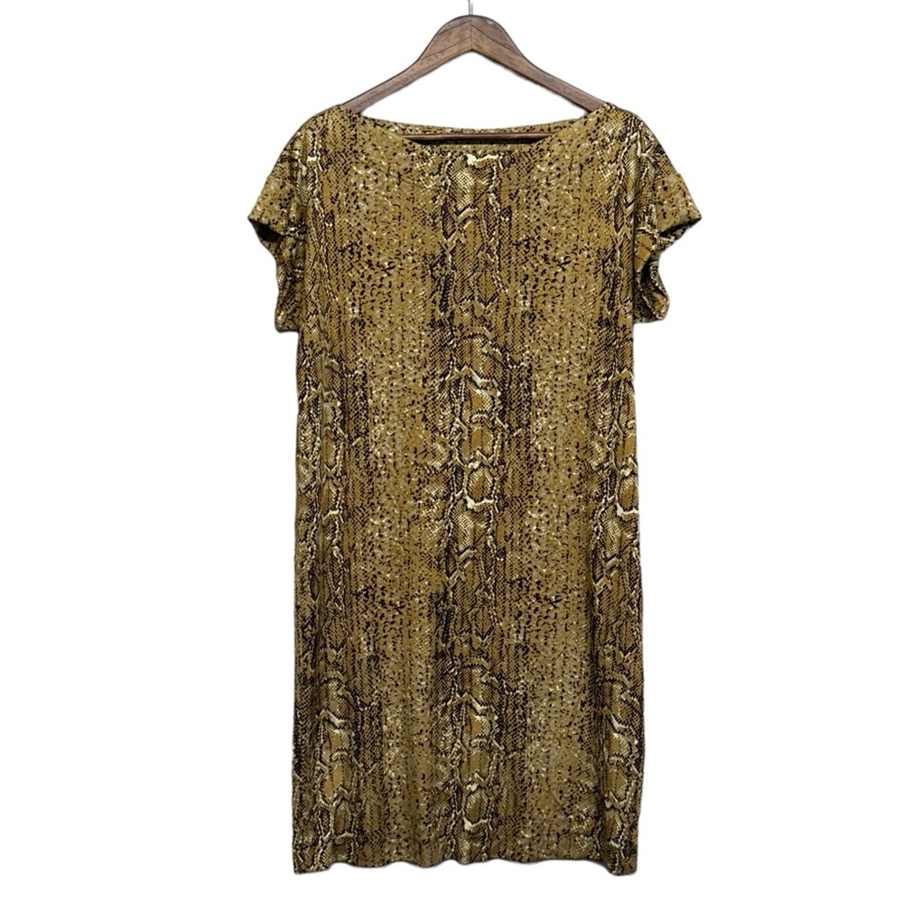 Tory Burch 100% Silk Snake Skin Print Midi Dress Womens Size Large Gold Black
